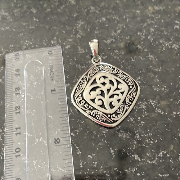Lia Sophia pendant, silver/ black scrollwork, like new - Picture 3 of 4
